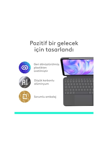 Logitech Combo Touch 11 İnç Apple Uyumlu iPad  Pro M4 İle Türkçe Klavyeli Tablet Kılıfı - Gri