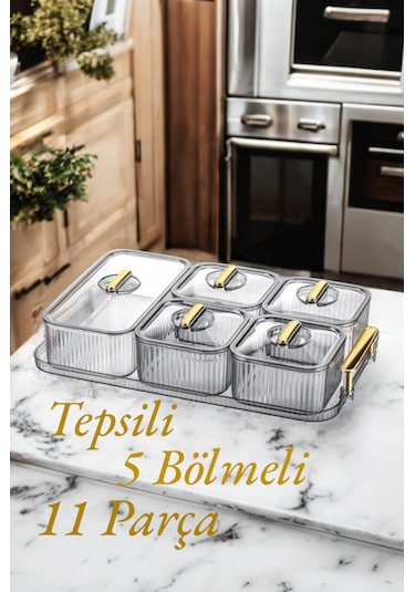 Hasby Tepsili 5 Bölmeli 11 Parça Kahvaltılık Kapaklı Saklama Kabı