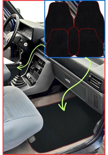 Renault Broadway R9 /11 Spring Fairway Flash 5 Parça Araç Halı Paspas Kırmızı Kenarlı Oto Paspas