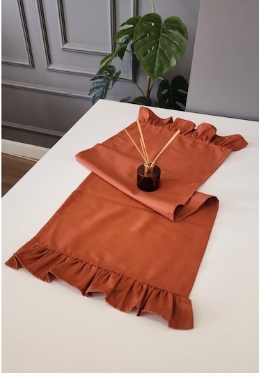 Venüs Keten 2-kenar Fırfırlı Vintage Runner Örtü Kiremit 40x110