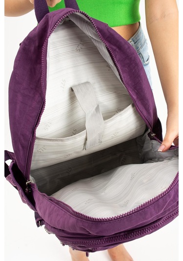 Ultra Hafif Çok Cepli Krinkıl Sırt Çantası Mor Model: 571-3b - Mor