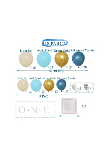 Okyanus Temalı 1 Yaş Doğum Günü Set 118 Parça One Kutu Ve Lateks Balon Set