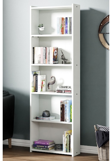 Kts2 Modern Kitaplık / 5 Raflı - 60x180 Cm - Beyaz