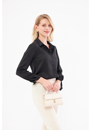 Klasik Saten Gömlek Siyah Siyah