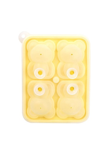 Xurunkeji Yeni Dört Izgara Ayı Buz Tepsisi Kalıbı Silikon Buz Tepsisi Ev Dondurma Popsicle Dondurulmuş Buz Topu Buz Tepsisi Sarı Sarı