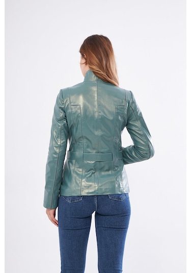 Derinss Dka2364 Hakiki Deri Kadın Yeşil Mont 001