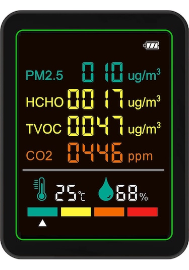 Youtek Pm2.5, Co2, Tvoc, Hcho, Sicaklık Ve Nem İzleyici - 6-1 Çevre Sensörü, Ir+yarıiletken Teknoloji, Dahili Pil Ve Siyah Ayaklı Tasarım