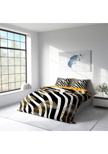Monohome Zebra Feather 3D Pamuk Saten Çift Kişilik Nevresim Takım Zebra