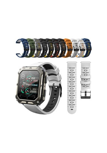 Çift Renkli Akıllı Saat Kayışı 22mm Saat Bandı C20 Pro İçin Evrensel Silikon Saat Bandı