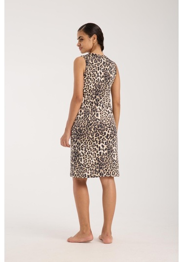 Akbeniz Kadın Leopar Desenli Gecelik Kahve