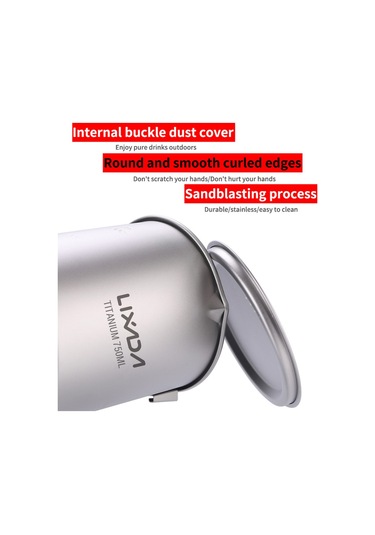 Lixada Kapaklı Ve Saplı Ti Su Bardağı Açık Kamp Çay Bardağı Gümüş