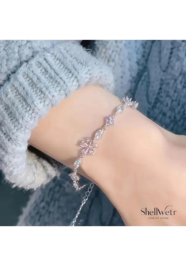 Sakurra Çiçekli Bileklik Sevgililer Günü , Annenize Verilecek En Güzel Gümüş Kapalama Hediye Çok Renkli