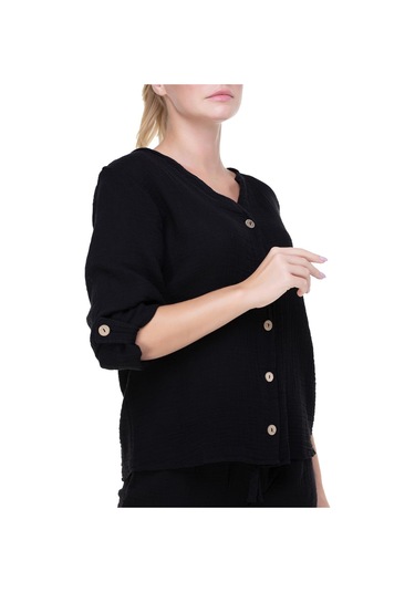 Uzun Kol Müslin Sedef Gömlek Siyah Syh-siyah Siyah