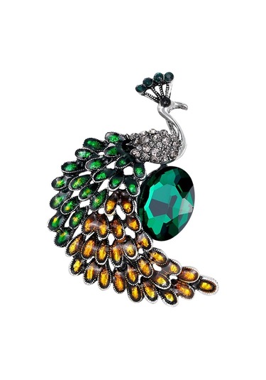 Suntek Kristal Tavuskuşu Broş Pins Kadınlar Için Hayvan Yeşil