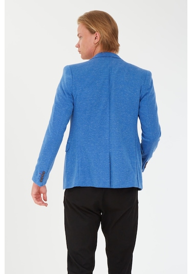 Sposo 5106 Dar Kalıp Yarım Astarlı İndigo Erkek Blazer Ceket Mavi
