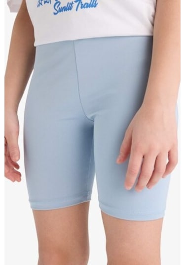 DeFacto Kız Çocuk 2'li Takım Baskılı Kısa Kollu Tişört Biker Tayt E5694A825HSBE523 Mavi