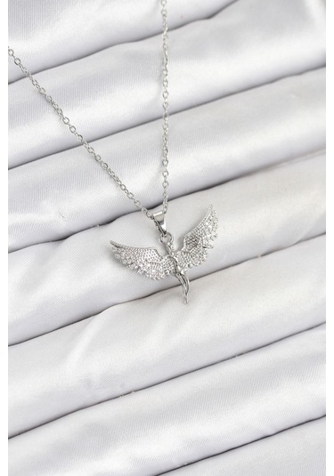 316l Çelik Zincir Gümüş Renk Melek Model Kadın Kolye - Prt3500eb09345-95267 Gümüş
