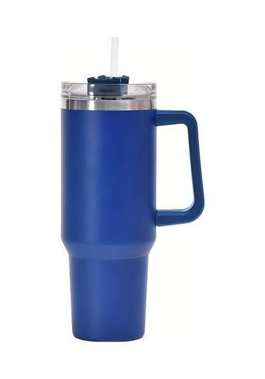 Besthome1 Paslanmaz Çelik Yalıtımlı Bardak - Taşınabilir Saplı, Pipetli, Araba Saplı, Sızdırmaz Termos Mavi Mavi