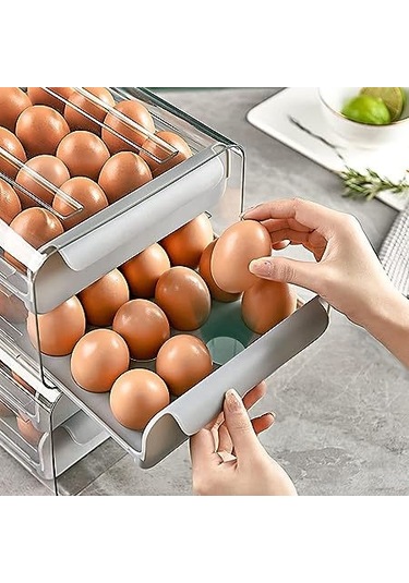 Gajeena 32'lik Plastik Yumurta Saklama Kabı, Soğuk Tutma, Kırılmaz, Mutfak Ve Buzdolabı İçin, Koyu Gri, 23.5x21.5x13.5 Cm Diğer