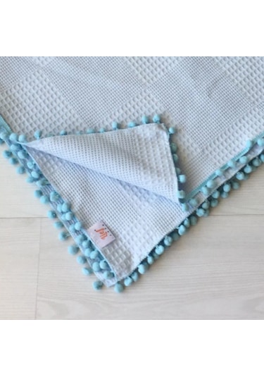 Waffle Desenli Ponponlu Bebek Pike Battaniye 100x115