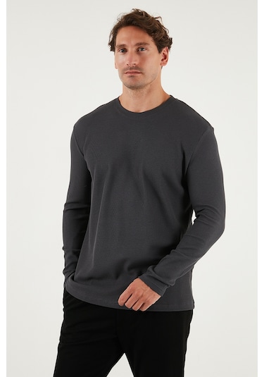 Buratti Pamuklu Bisiklet Yaka Slim Fit Basic Erkek Sweat 5905073 Antrasit