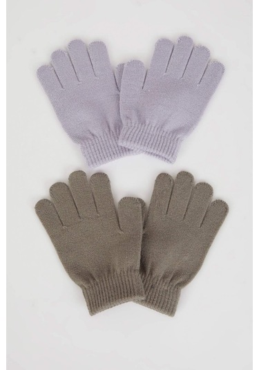 Defacto Kız Çocuk 2li Triko Eldiven C8147a824wnpr46 Mor