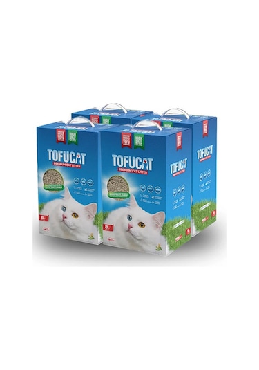 Tofucat Tuvalete Atılabilen Koku Hapsedeci Topaklaşan Doğal Tofu Kedi Kumu 4 x 8 L