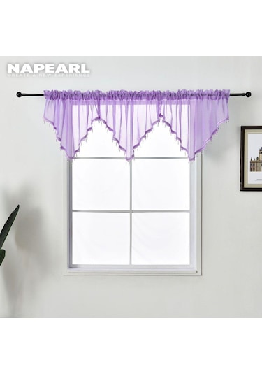 Açık Mor 1 Adet Napearl Şeker Renkler Dekoratif Saçak Perde Sırf Mutfak Yatak Odası Pencere Kısa Tül Perde Ev Dekor İçin