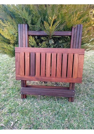 Birayse Ahşap İroko Katlanabilir 60x60 Bahçe Ve Balkon Masası Ceviz