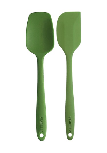 2li Yeşil Silikon Kaşık Spatula Yanmaz Yapışmaz Çizmez 27cm