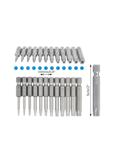 Dinosaurs 12 Paket Torx Başlı Tornavida Ucu Seti 1/4 Inç Hex Shank T5-t40 Yıldız Tornavida Alet Kiti 1 Paket Saplı