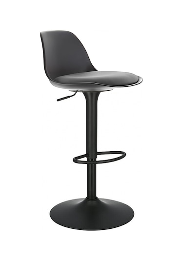 Bürocci Nadya Bar Sandalyesi - Gri Deri - Mat Siyah Ayaklı - 9537y0125 Gri