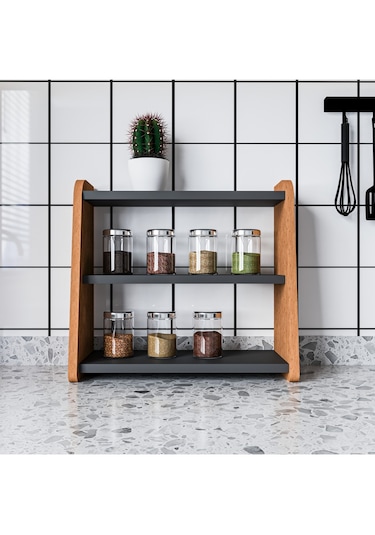 Alpa Ev Mobilya 3 Katlı Tezgah Üstü Organizer, Modern Mutfak Rafı Ve Çok Amaçlı Düzenleyici Antrasit-atlantik Çam