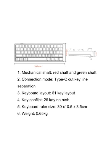Leaven K620 61 Tuşlu Isıtılan Takılabilecek Parlak Oyun Kablosuz Mekanik Klavye, Kablolu Uzunluk: 1.8m, Renk: Beyaz Siyah Kırmızı Eksen