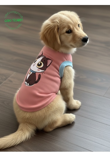 Gobo Yumuşacık Şeker Pembe Kedi Ve Köpek Kıyafeti Elbisesi Siyah Kedi Baskılı - Xs, S, M, L Beden