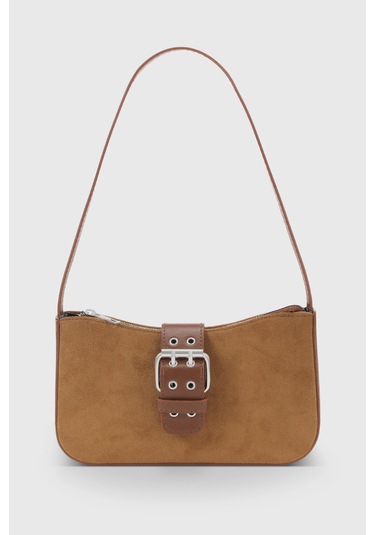Kadın Süet Kahverengi Tokalı Vintage Görünüm Omuz Çantası 268 Süet Taba