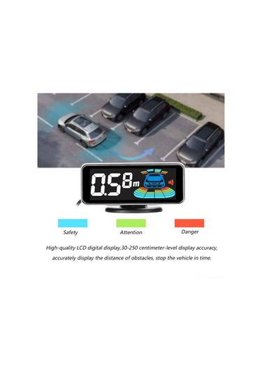 Araba Park Sensörü Arka Geri Görüş Radar Sistemi 4 Park Sensörü Mesafe Tespiti Lcd Mesafe Ekranı Sesli Uyarı Zili
