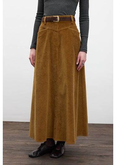 Fitilli Kadife Uzun Etek Kiremit Kiremit