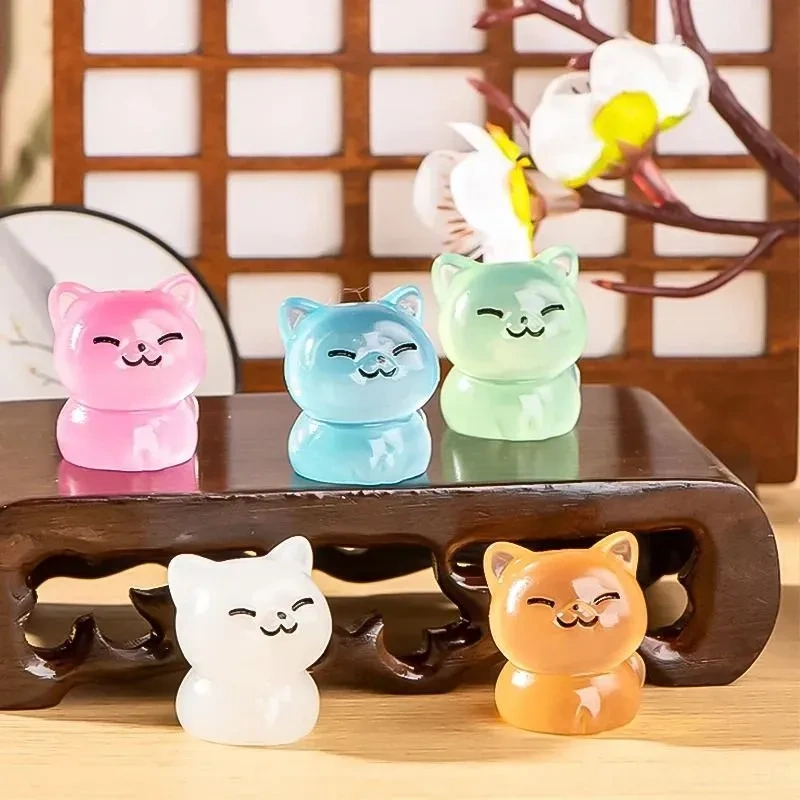 Kosona 5'li Işıyan Kedi Figür Seti, Renkli Dekoratif Heykel, Gündüzden Akşama Süs, Ev Bahçe Dekoru Beyaz, Pembe, Turuncu, Mavi, Yeşil