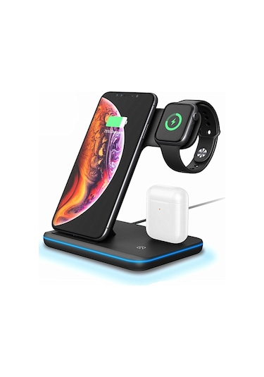 Jeemson iPhone Uyumlu Telefon, Saat Ve Kulaklık İçin 3'ü 1 Arada 15w Hızlı Şarj Edici Masaüstü Tutucu - Z5 Beyaz