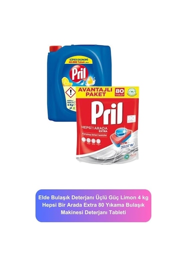 Pril Bulaşık Deterjanı Üçlü Güç Limon 4kg Hepsi Bir Arada Extra 80 Yıkama Bulaşık Makinesi Deterjanı Tableti Set pktebduglhbae80set-5819