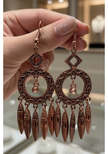Boho-şık Vintage Sallantılı Küpe. Renkli