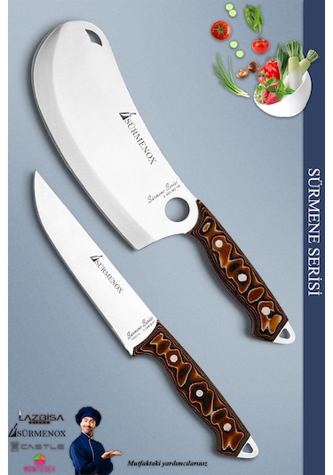 Sürmene Serisi Mutfak Bıçak Seti Et Ekmek Sebze Börek Pide Pizza Şef Bıçağı 2 Li Set Kahve Mft216 Kahverengi