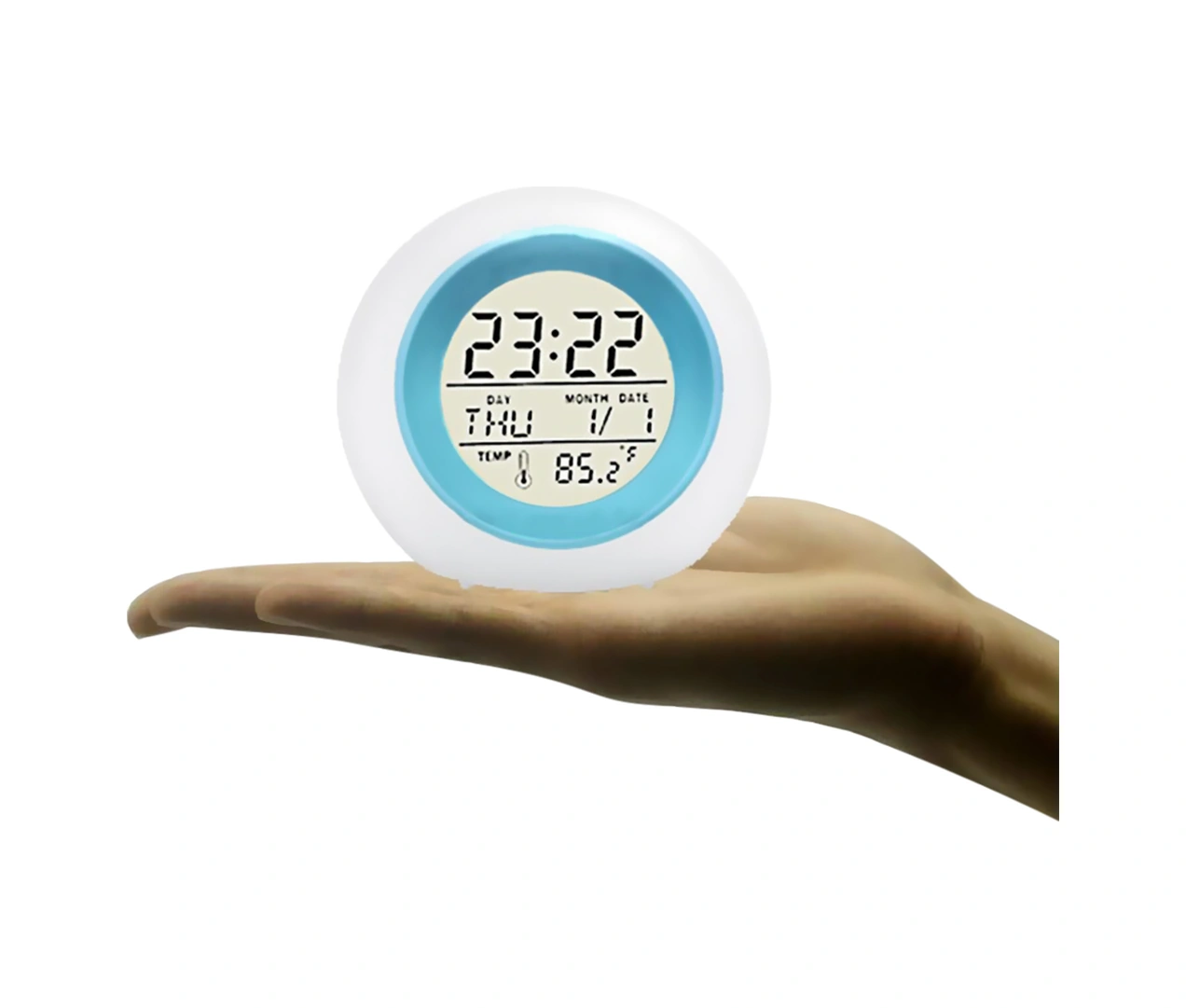 Youtek Mavi 7 Renkli Işıklı Led Masaj Saati - Doğal Sesli Alarm, Saat/tarih/sıcaklık Göstergeli, Çocuk Dost Abs Malzeme Pil Dahil Değil Mavi