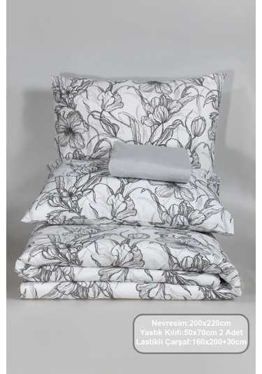 Elart Line Art Nevresim Takımı Çift Kişilik Lastikli Çarşaf 200x220 Cm Renksiz