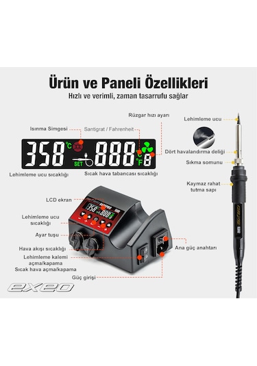 Exeo 8898 Pro Havya Sıcak Hava Üflemeli Havya İstasyonu Lehim Makinesi
