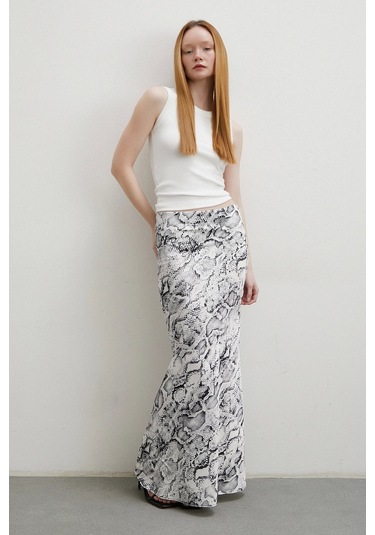 Desenli Maxi Verev Etek Beyaz Beyaz