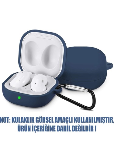 Samsung Galaxy Buds Live - Galaxy Buds Fe Yumlu Mat Silikon Kılıf+kanca Lacivert