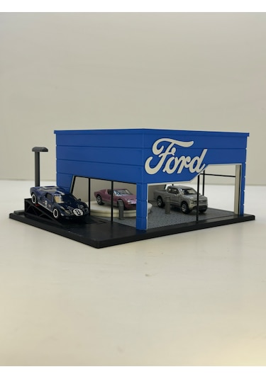3d Baskı 1/64 Ölçekli Ford Showroom Tasarımlı Diorama Araç Sergileme Garajı