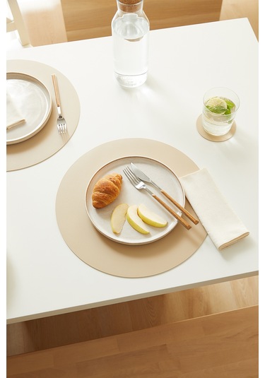 Home Wave 6'lı Bej/taş Renk Suni Deri Amerikan Servis Ø 36 Cm Bej